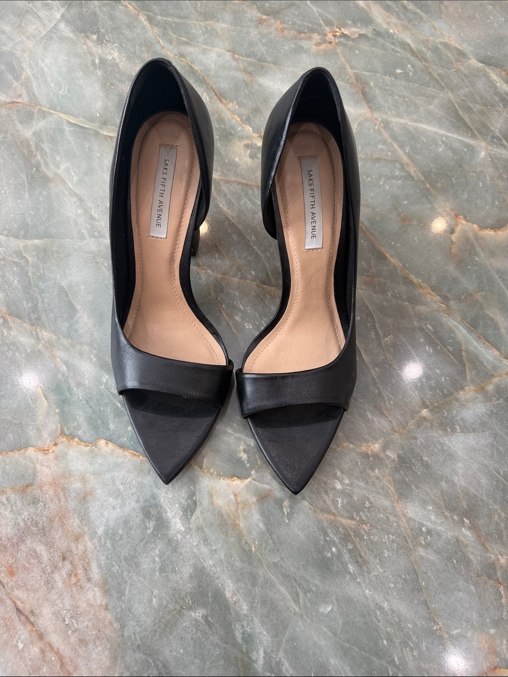 Saks Fifth Avenue Black Pointed Toe Open-Side Pumps